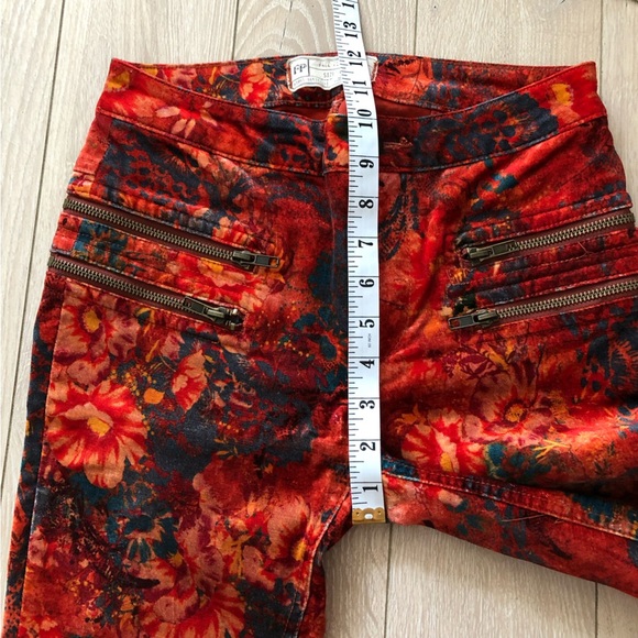 Free People Orange Lennon Funkytown Floral Velvet Skinny Pants Size 0 - Picture 7 of 14
